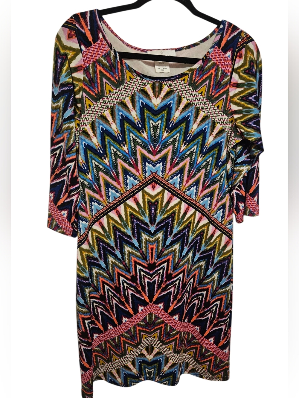 Papillon Blanc Geometric Above The Knee Geometric Dress Size Med